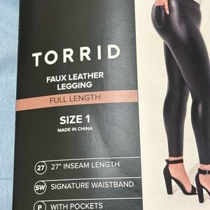 Torrid Black Faux Leather Look Premium  Leggings Size 1 Vegan New